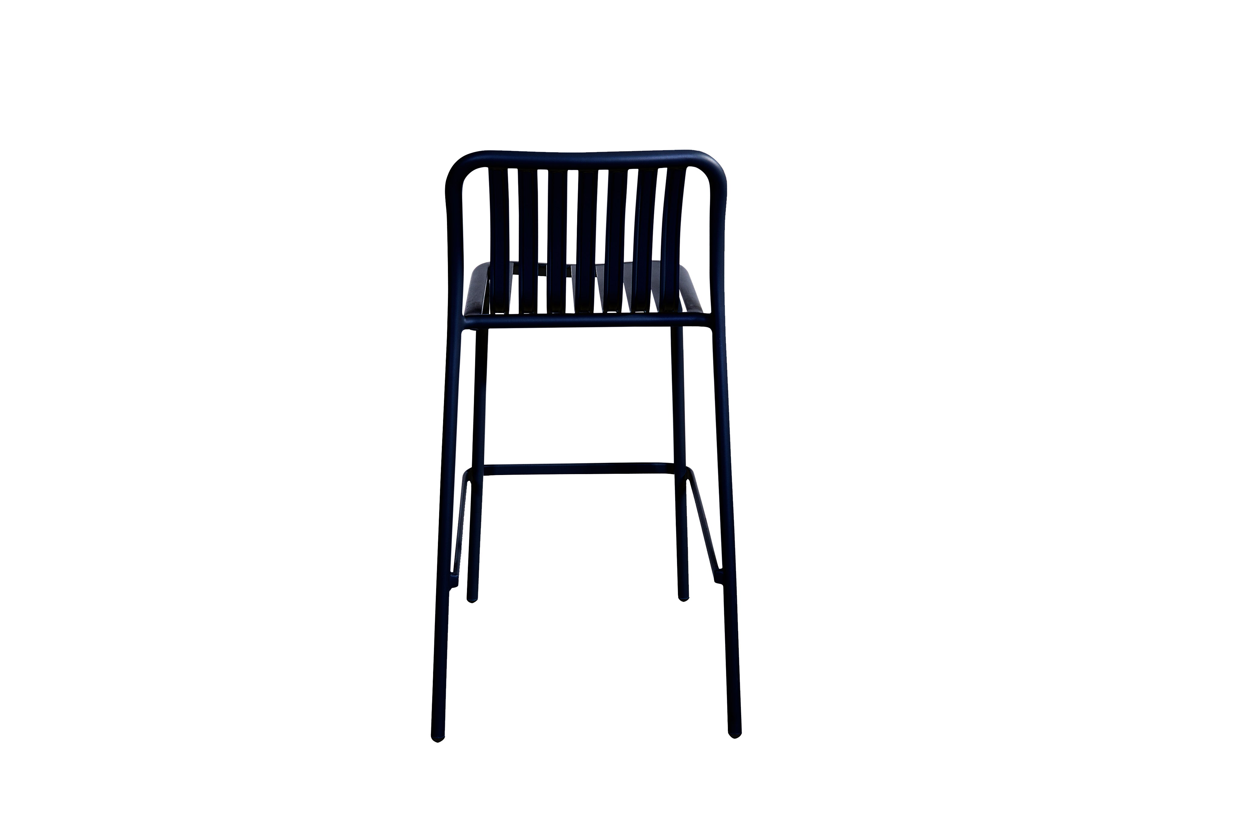 BFM Seating Key West Vertical Slat Powder-Coated Aluminum Stackable Outdoor / Indoor Bar Height Barstool