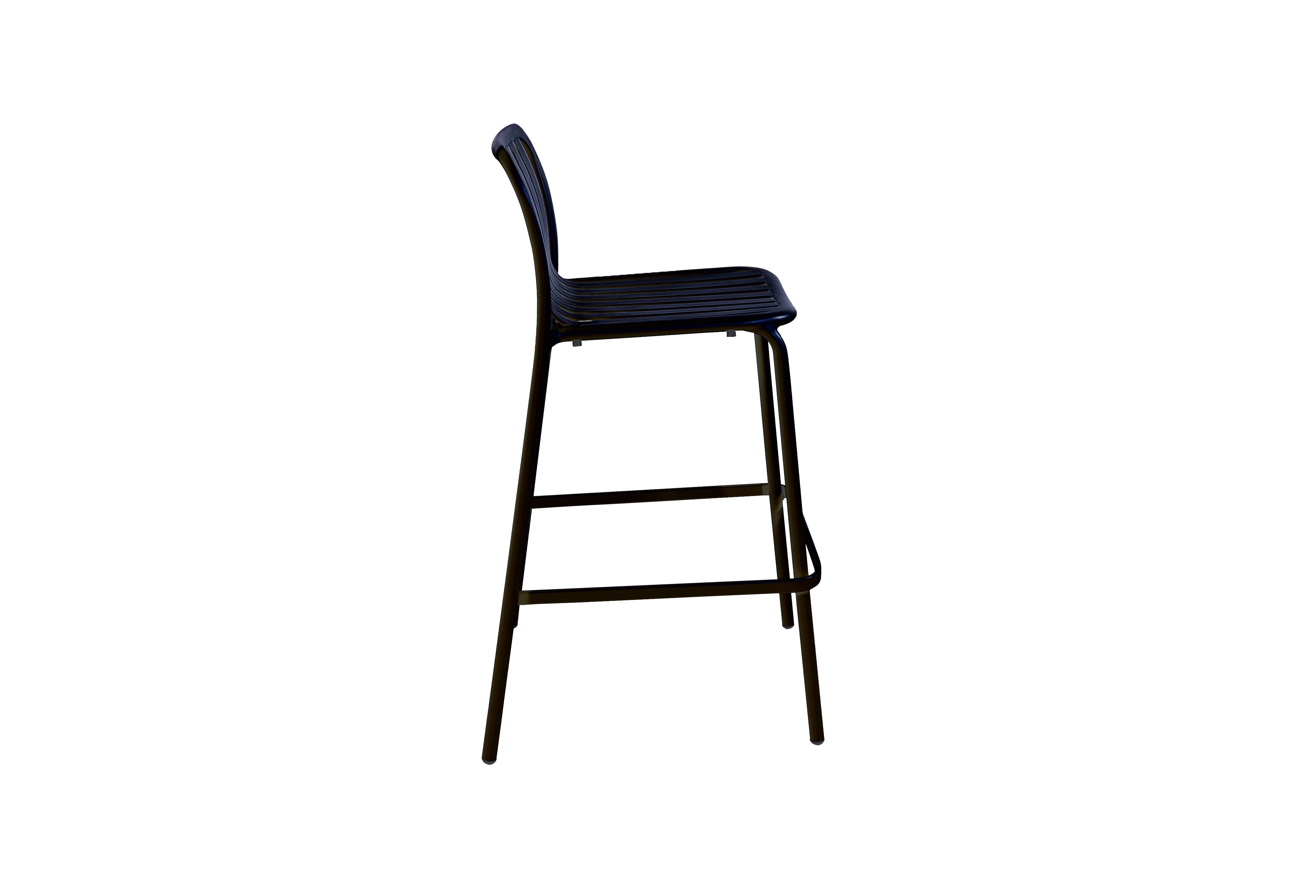 BFM Seating Key West Vertical Slat Powder-Coated Aluminum Stackable Outdoor / Indoor Bar Height Barstool