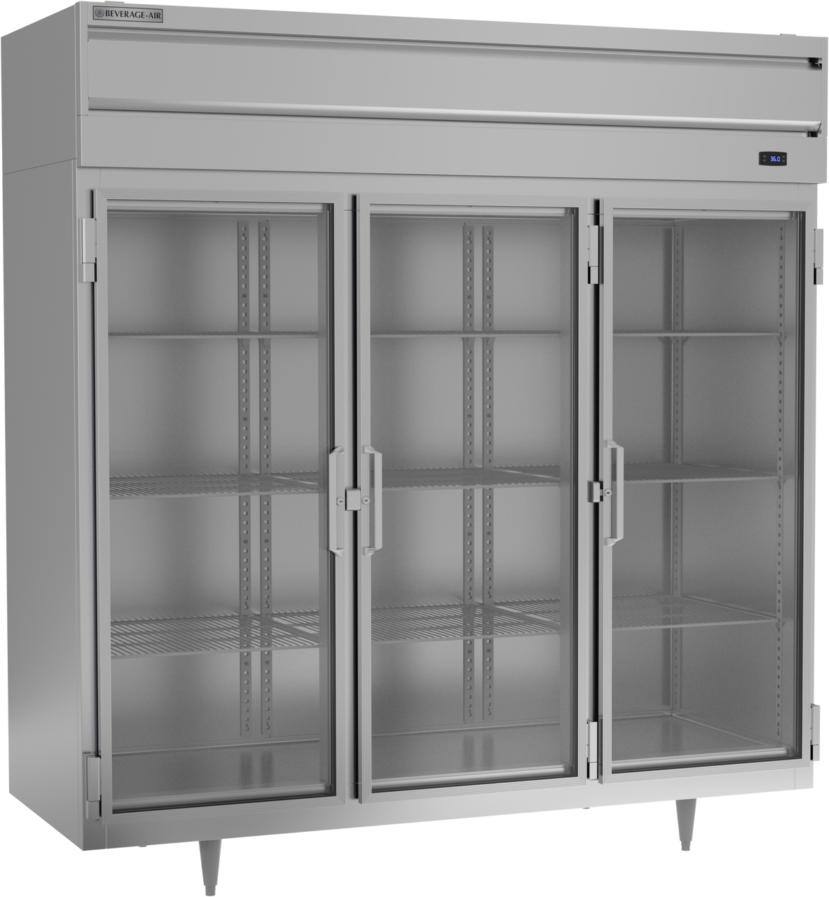 Beverage Air PR3HC-1BG | 78" Wide 3 Glass Door Top Mount Reach-In Refrigerator P-Series
