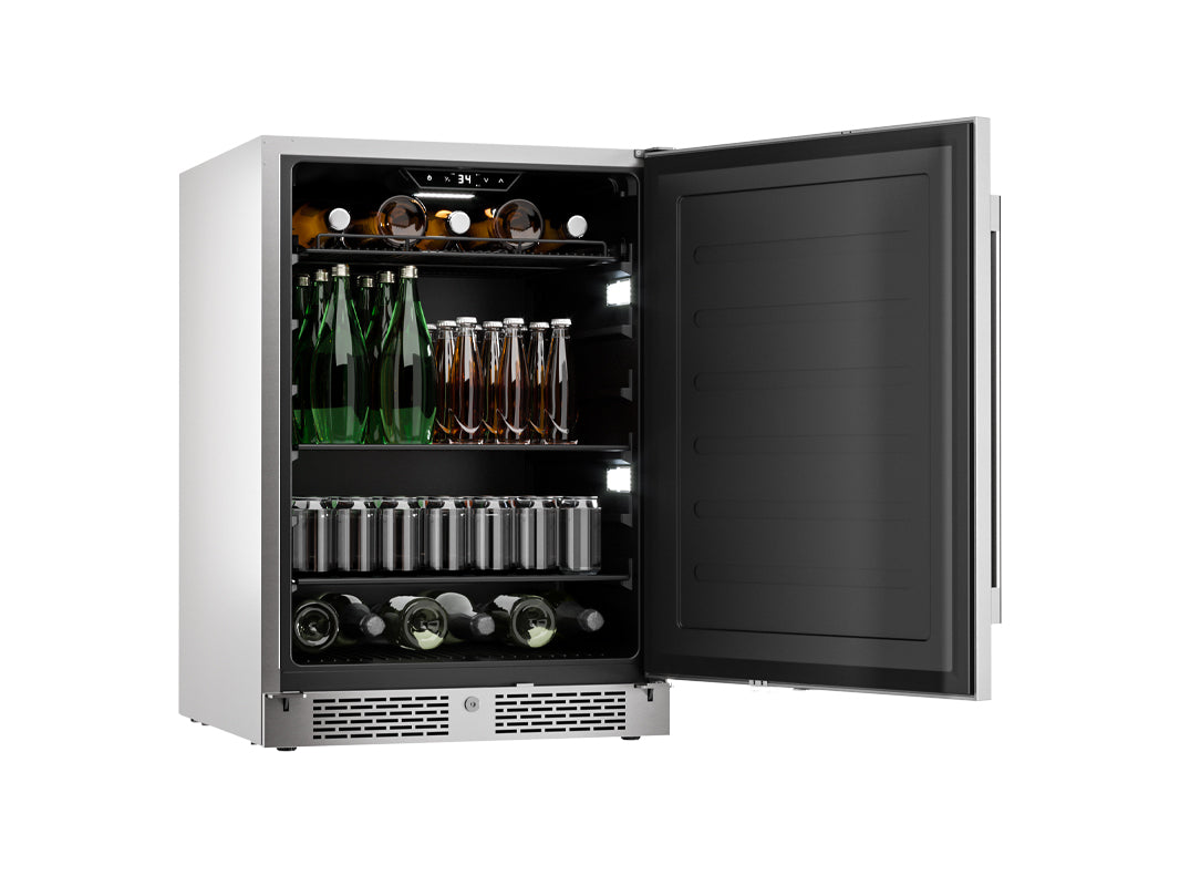 Zephyr PRB24C01AS-OD | 24" Wide Single Zone Outdoor 112 Can/7 Bottle Beverage Fridge