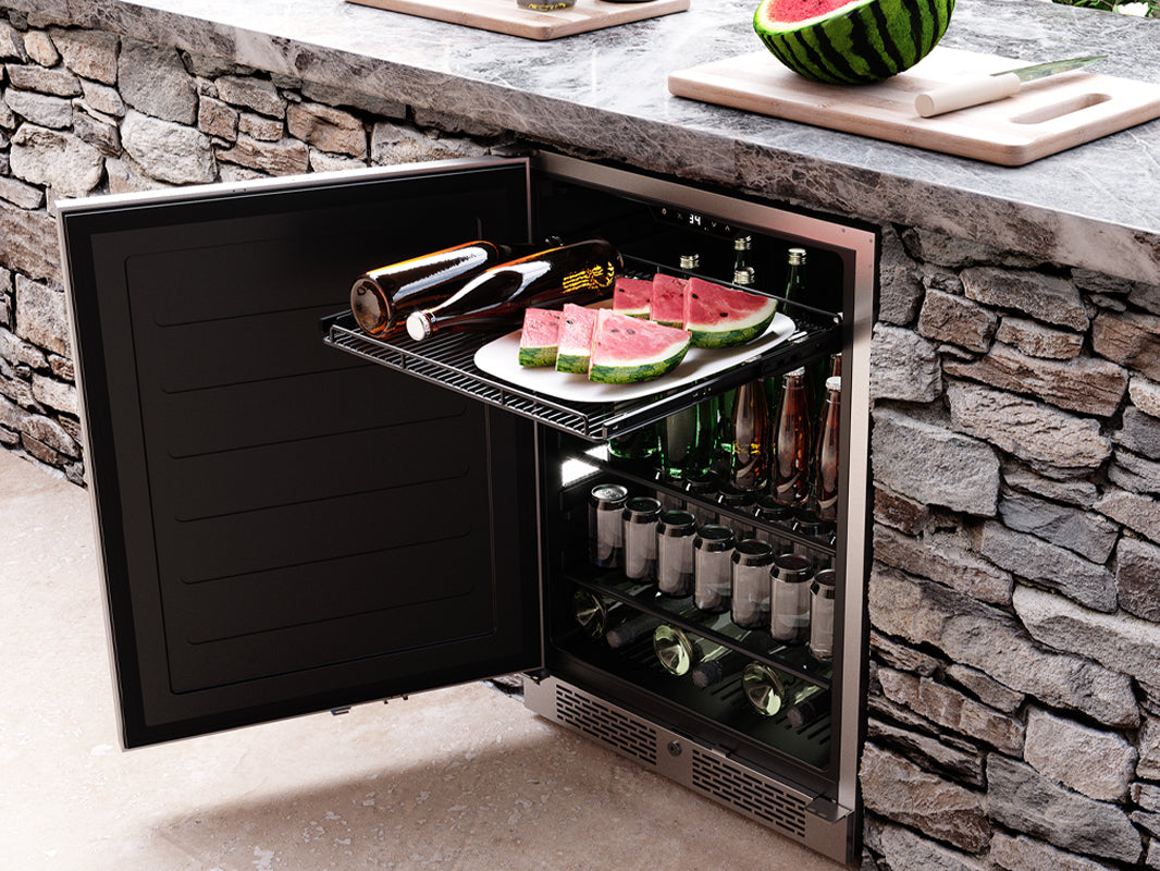 Zephyr PRB24C01AS-OD | 24" Wide Single Zone Outdoor 112 Can/7 Bottle Beverage Fridge