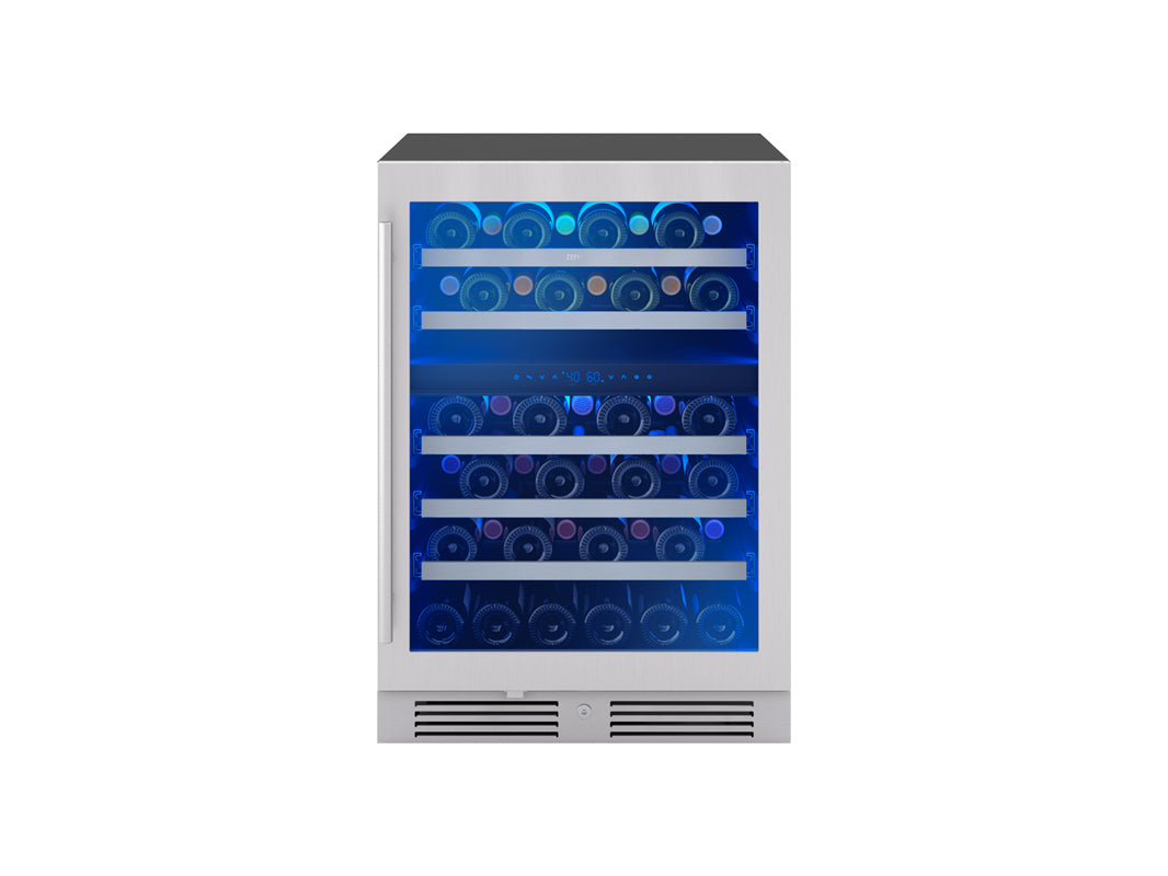 Zephyr PRW24C02CG | 24" Wide Dual Zone Stainless Steel 45 Bottle Wine Fridge