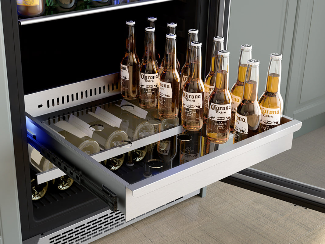 Zephyr PRWB24F02AG | 24" Wide Dual Zone Stainless Steel 49 Can/59 Bottle Beverage & Wine Fridge