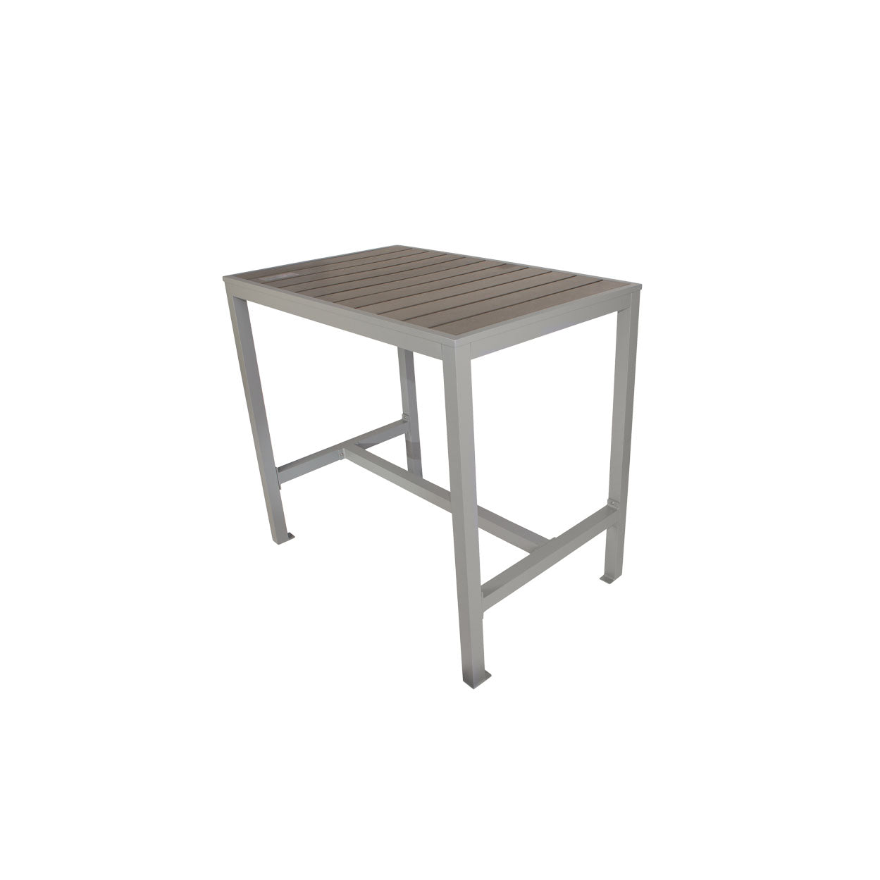 BFM Seating Seaside Metal Bolt-Down Bar Height Table with Gray Synthetic Teak Top