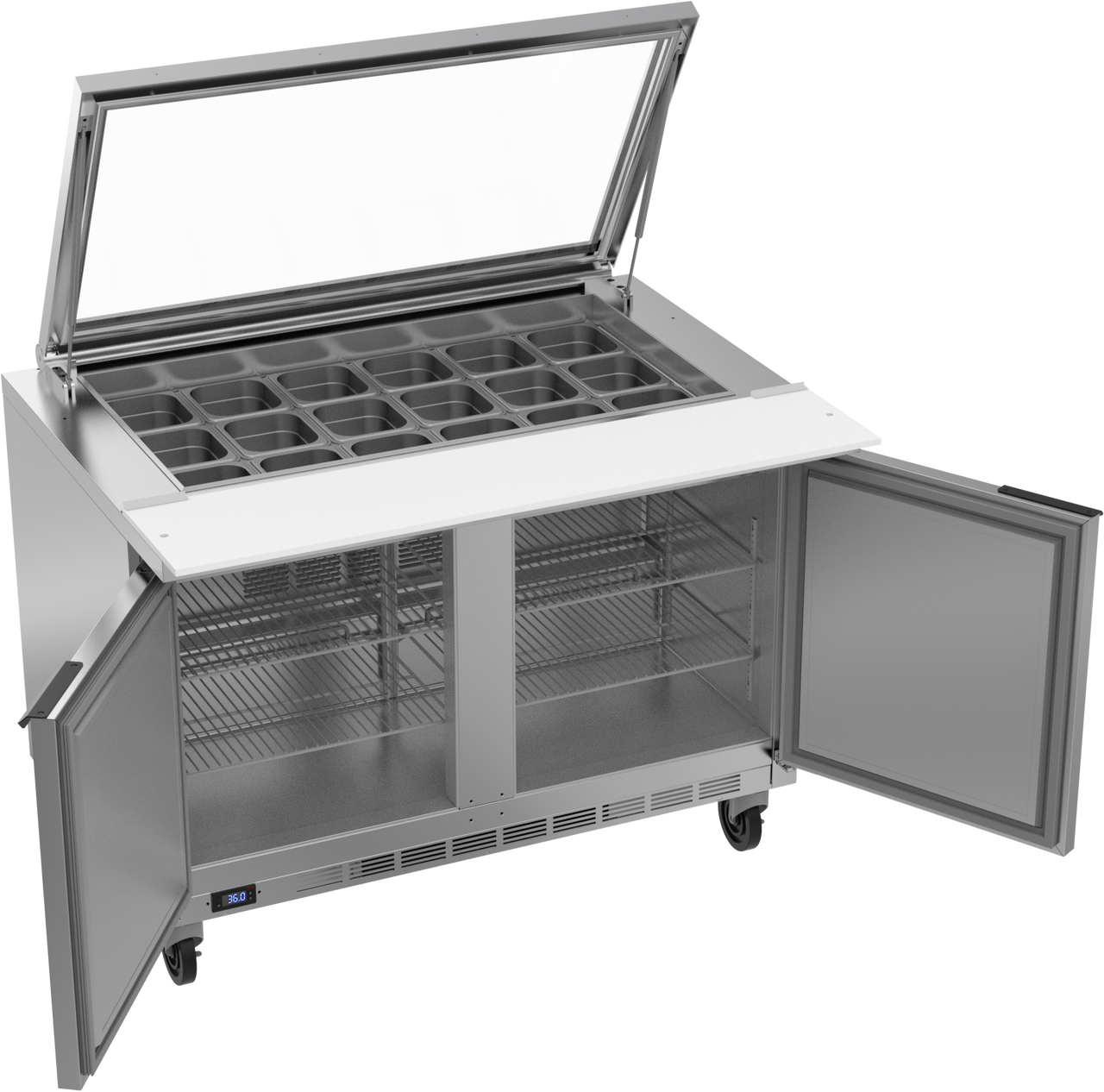 Beverage Air SPE48HC-18M-STL | 48" Wide 2 Door 18 Pan Sandwich Prep Table