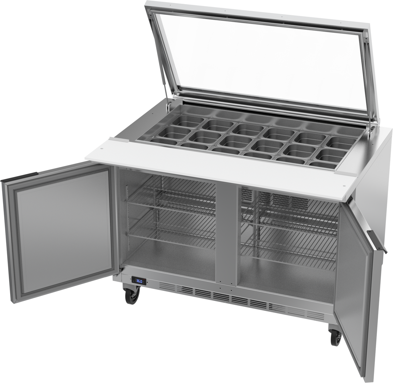 Beverage Air SPE48HC-18M-STL | 48" Wide 2 Door 18 Pan Sandwich Prep Table