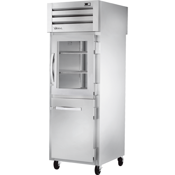 True STA1RPT-1HG/1HS-1S-HC | 28" Wide 1 Glass 2 Solid Door Top Mount Pass-Thru Refrigerator