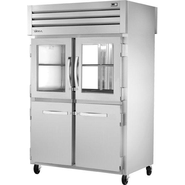 True STA2RPT-2HG/2HS-2G-HC | 53" Wide 4 Glass 2 Solid Door Top Mount Pass-Thru Refrigerator