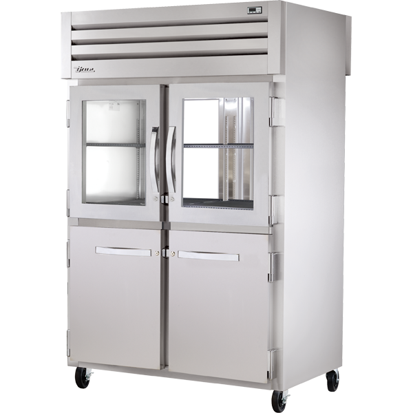 True STG2RPT-2HG/2HS-2G-HC | 53" Wide 4 Glass 2 Solid Door Top Mount Pass-Thru Refrigerator