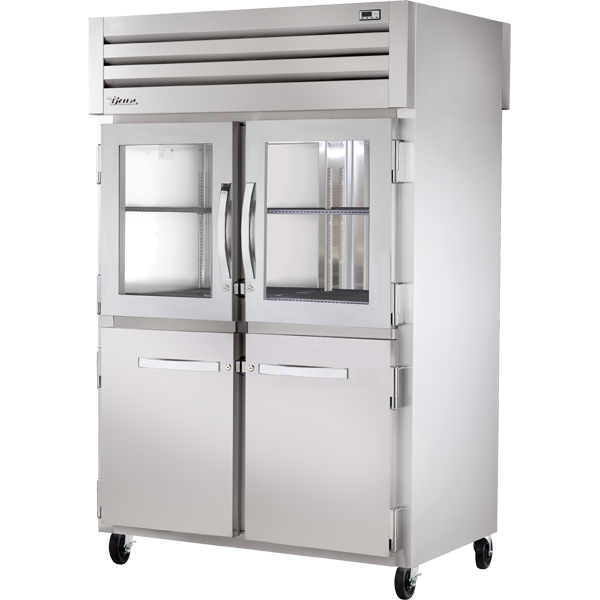 True STG2RPT-2HG/2HS-2S-HC | 53" Wide 2 Glass 4 Solid Door Top Mount Pass-Thru Refrigerator