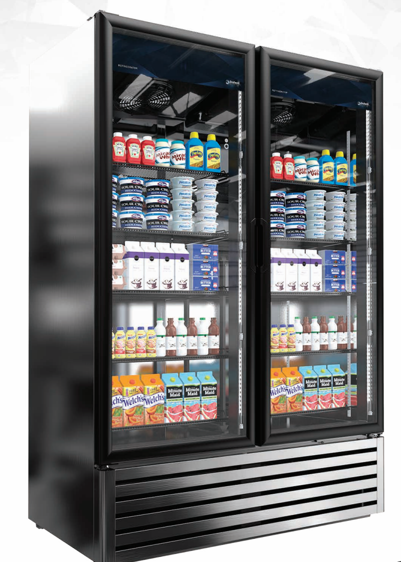 Imbera | 54" Wide 2 Swing Door Bottom Mount Merchandiser Refrigerator