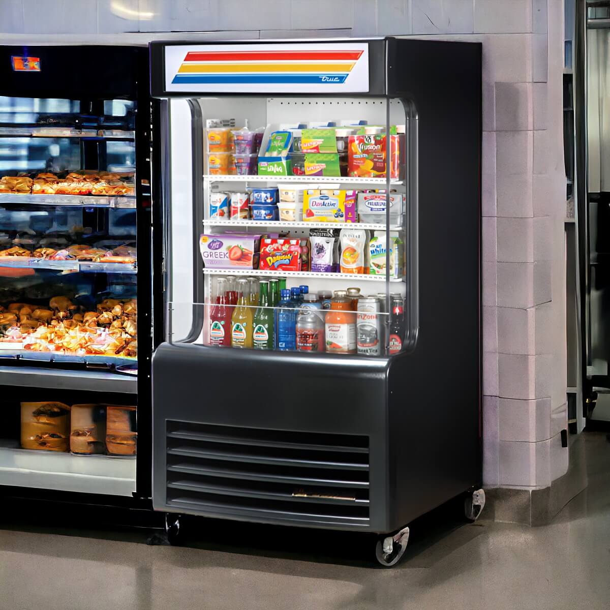 True TAC-14GS-LD | 30" Wide Open Air Black Merchandiser Refrigerator