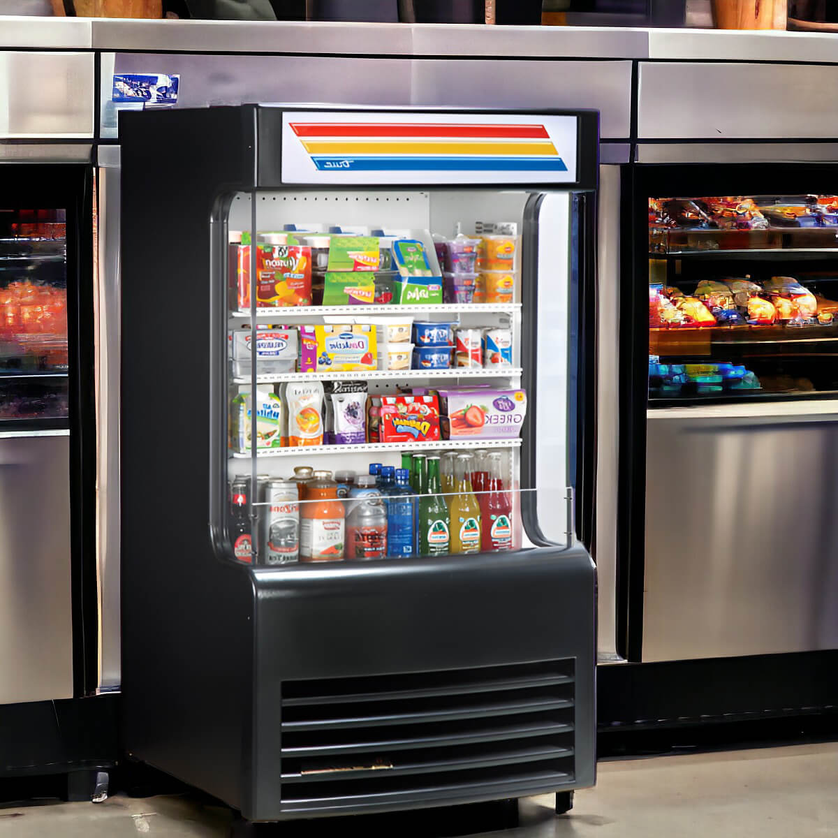 True TAC-14GS-LD | 30" Wide Open Air Black Merchandiser Refrigerator