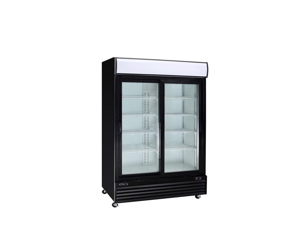 Kool-It KGM-50 | 52" Wide 2 Swing Door Black Merchandiser Refrigerator