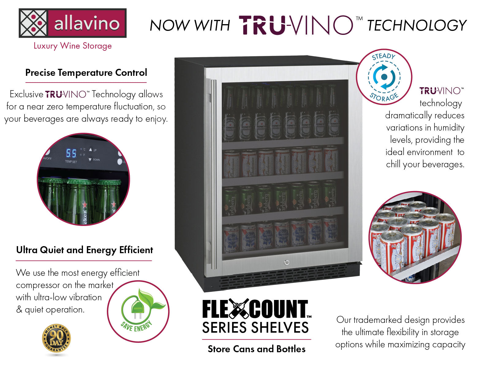 Allavino | 24" Wide FlexCount II Tru-Vino Stainless Steel 154 Can/42 Bottle Beverage Center