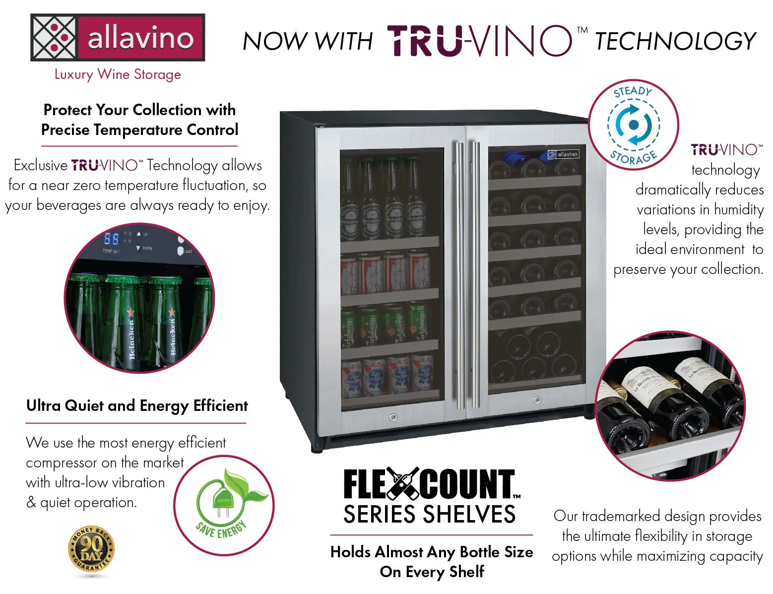 Allavino VSWB30-2SF20 | 30" Wide Three Zone FlexCount ll Tru-Vino 88 Can/30 Bottle Beverage Fridge
