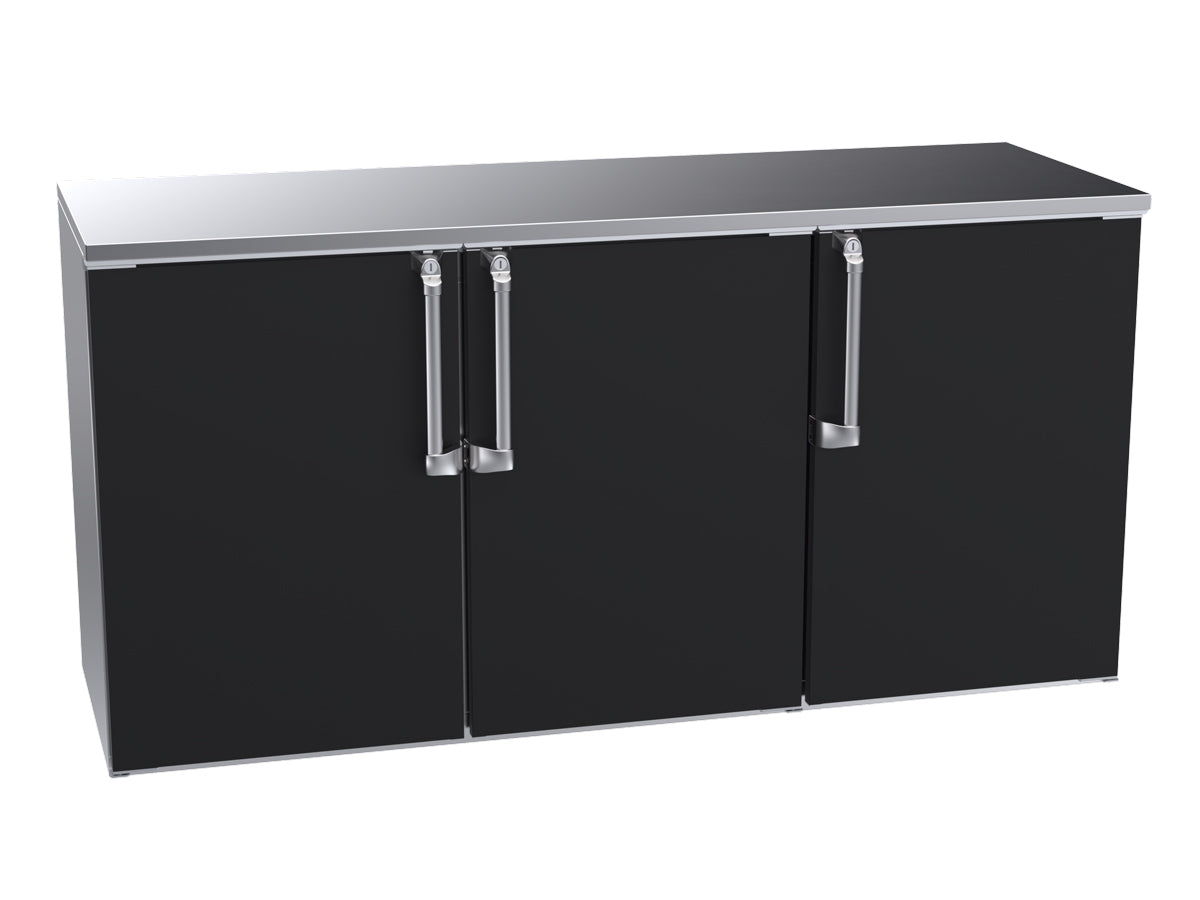 Krowne | 72" Wide 3 Door Remote Black Reach-In Back Bar