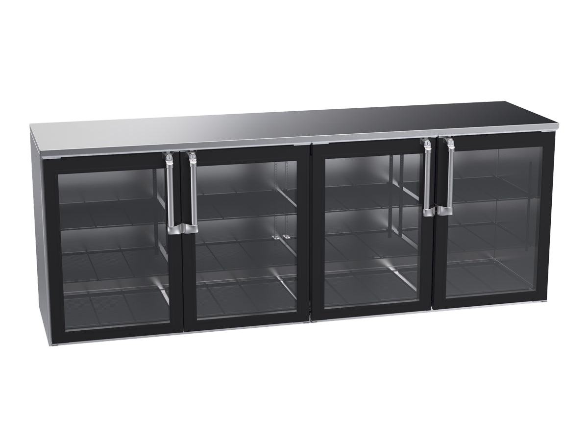 Krowne | 96" Wide 4 Glass Door Remote Black Reach-In Back Bar