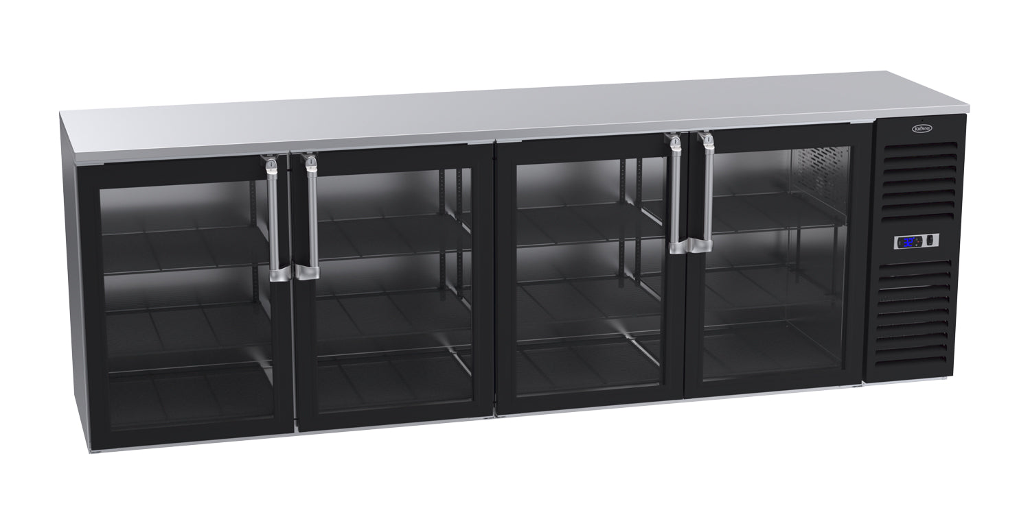 Krowne | 108" Wide 4 Glass Door Self Contained Black Reach-In Back Bar