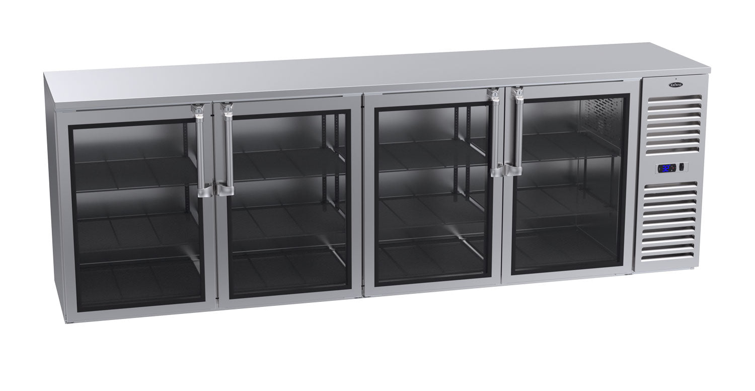 Krowne | 108" Wide 4 Glass Door Self Contained Stainless Steel Reach-In Back Bar