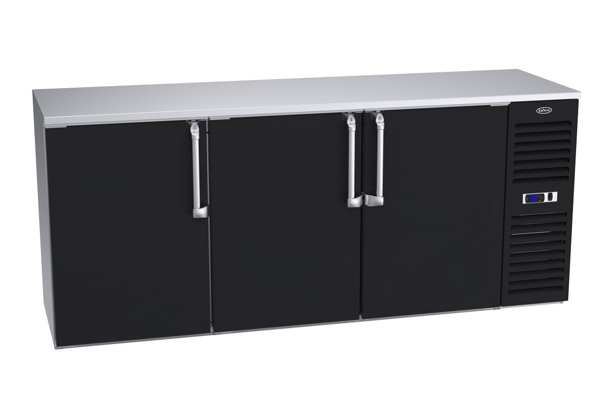 Krowne | 84" Wide 3 Door Self Contained Black Reach-In Back Bar