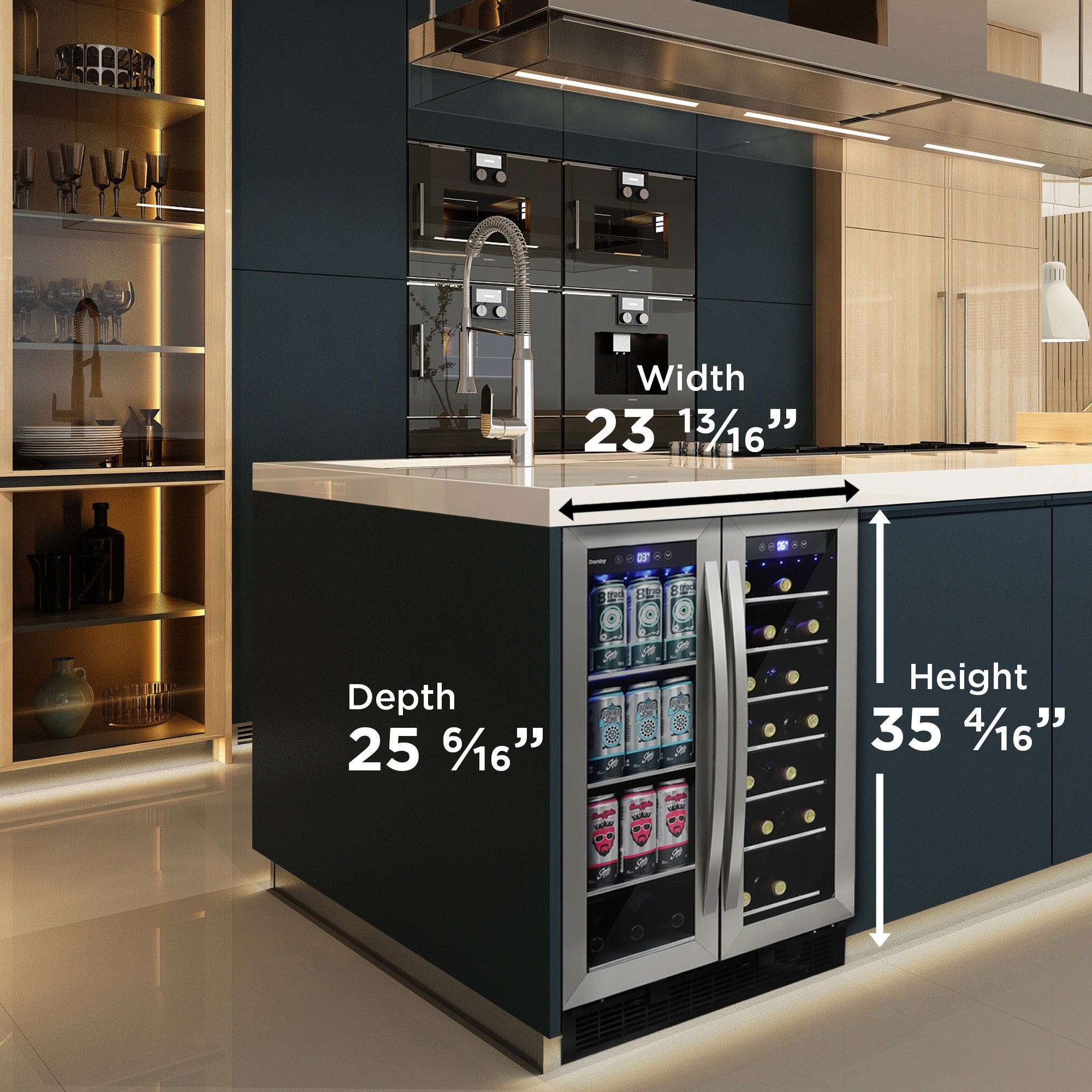 Danby DBC052A1BSS | 23.8" Wide Dual Zone 60 Can/27 Bottle Beverage & Wine Fridge