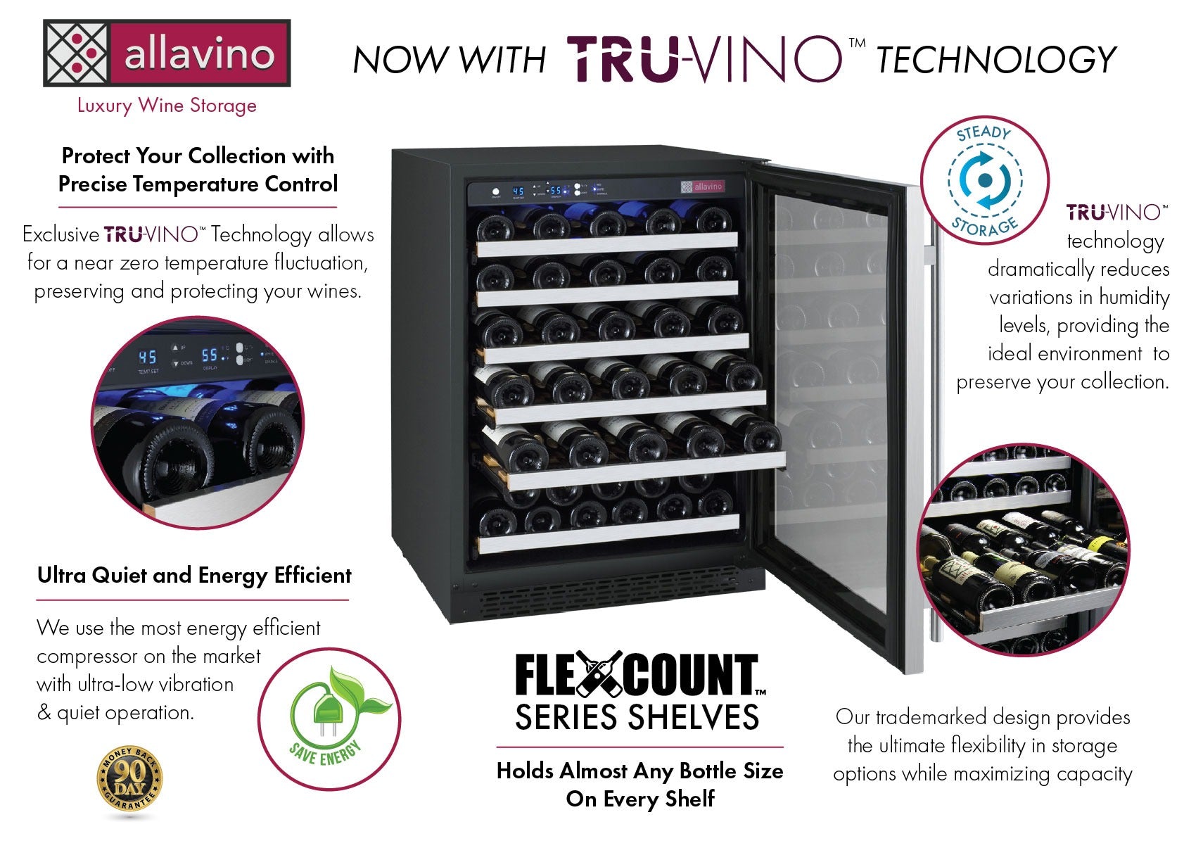 Allavino | 24" Wide Stainless Steel FlexCount ll Tru-Vino 56 Bottle Wine Fridge