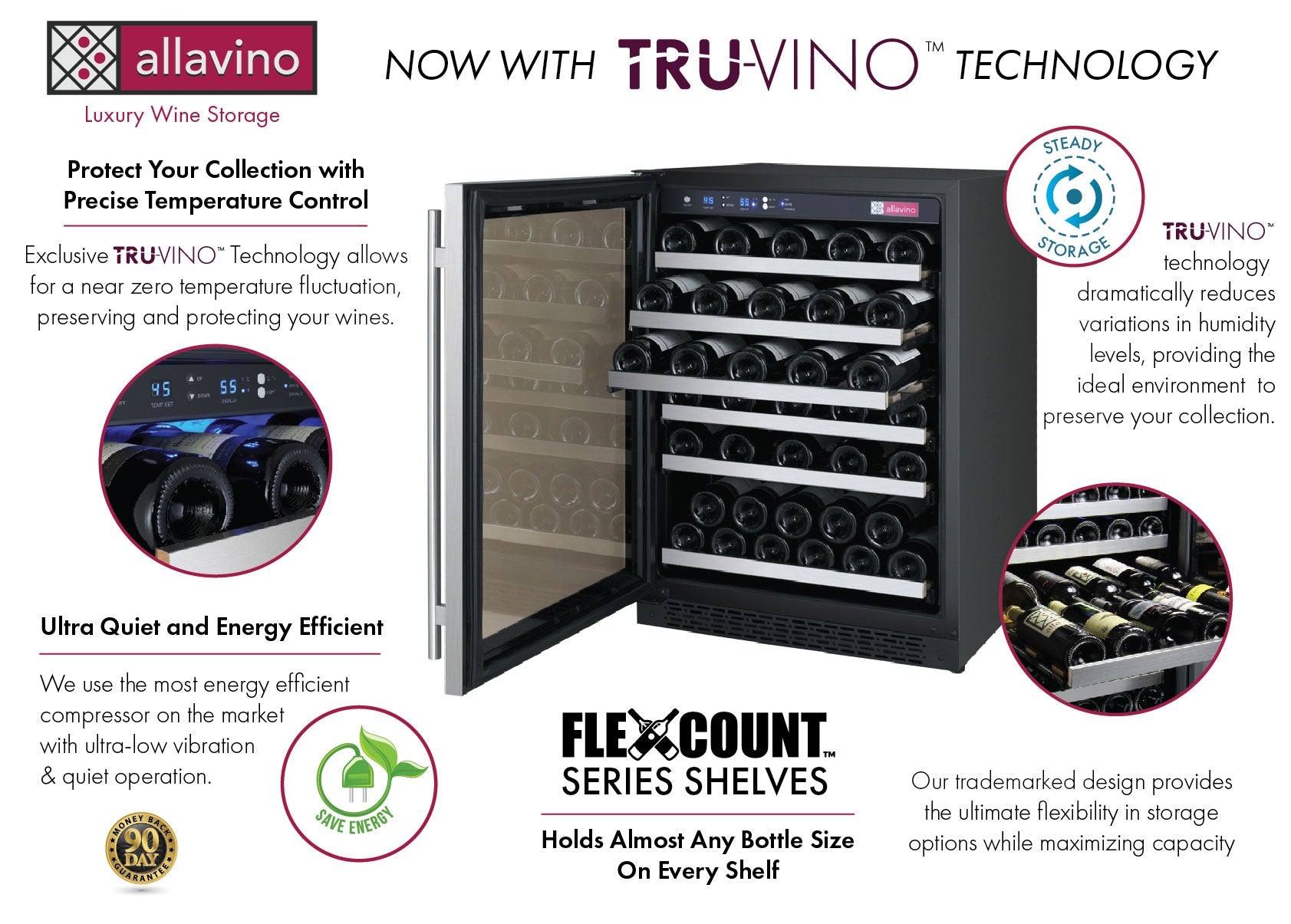 Allavino | 24" Wide Stainless Steel FlexCount ll Tru-Vino 56 Bottle Wine Fridge