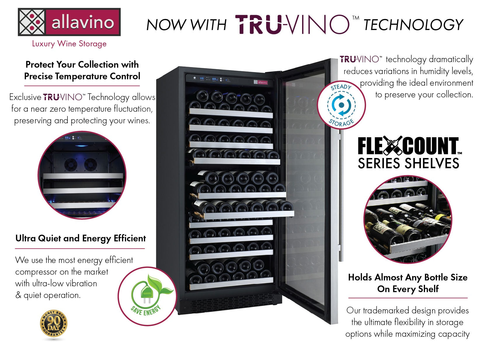 Allavino 2X-VSWR128-1S20 | 47" Wide Dual Zone FlexCount ll Tru-Vino 256 Bottle Wine Fridge