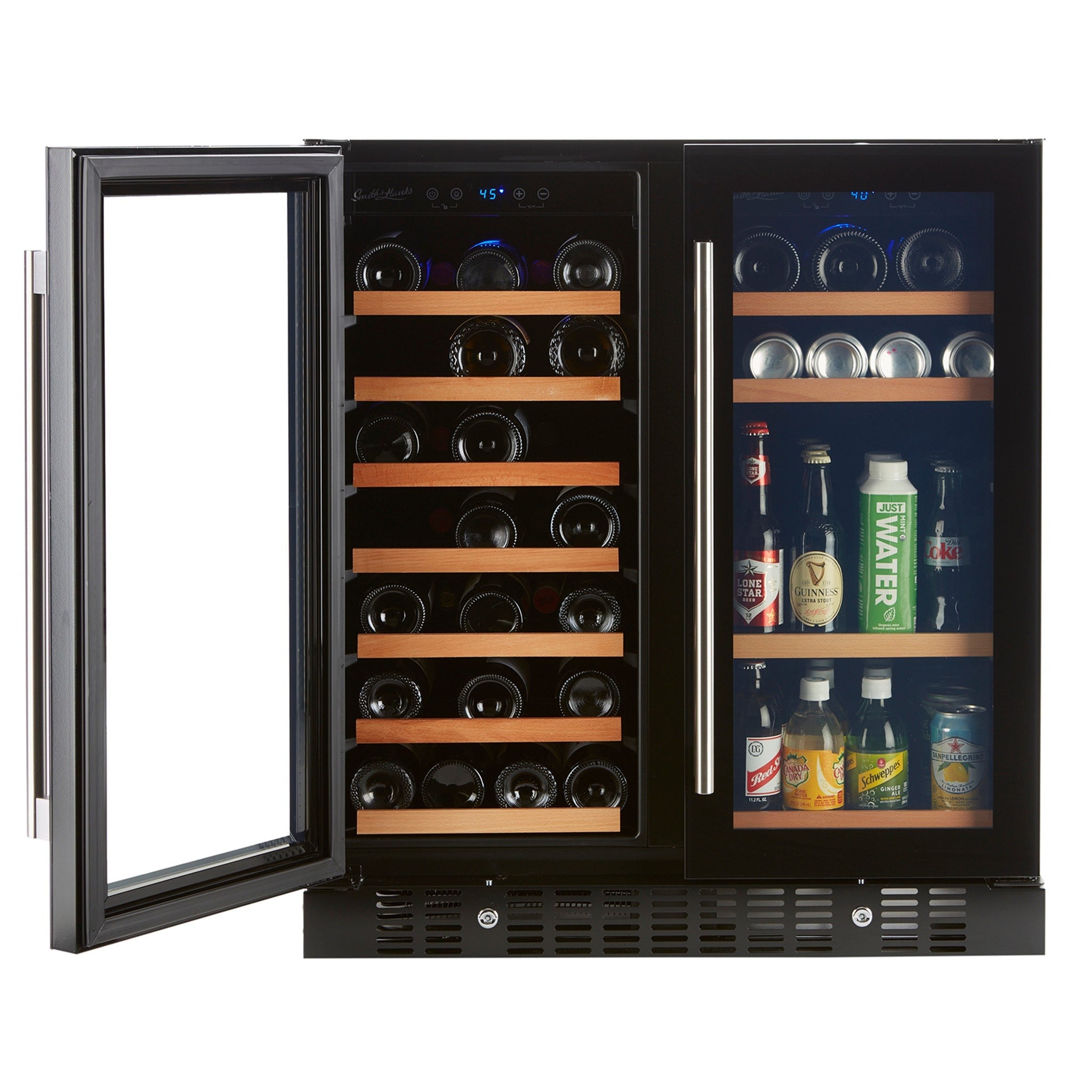 Smith&Hanks RE100018 | 31" Wide Dual Zone Smoked Glass 90 Can/32 Bottle Beverage & Wine Fridge