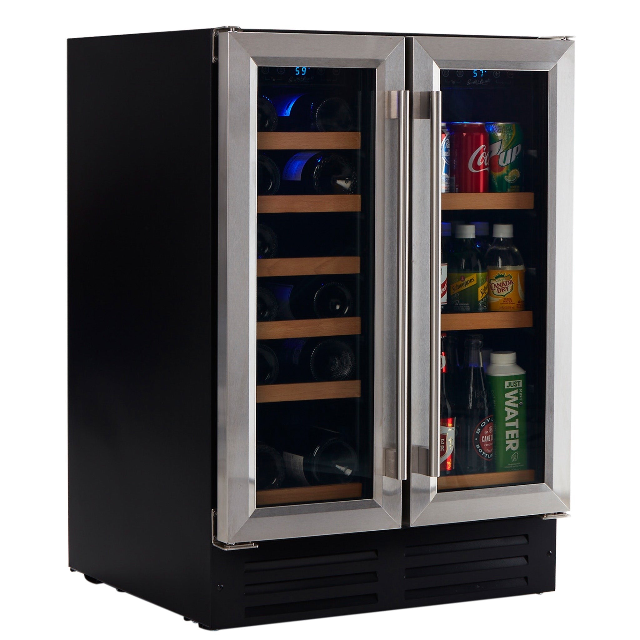 Smith&Hanks RE100055 | 24" Wide Dual Zone Undercounter Stainless Steel 60 Can/20 Bottle Beverage & Wine Fridge