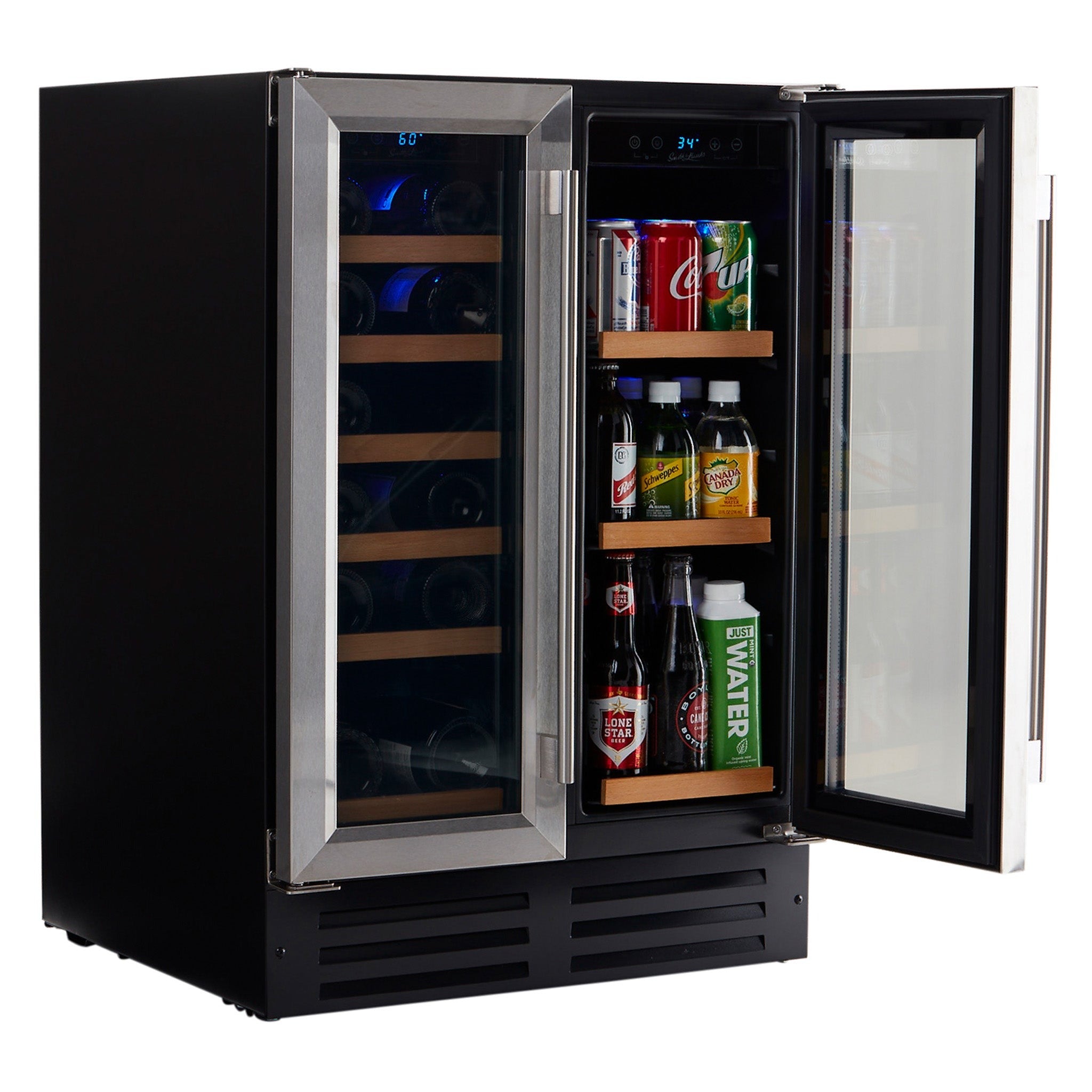 Smith&Hanks RE100055 | 24" Wide Dual Zone Undercounter Stainless Steel 60 Can/20 Bottle Beverage & Wine Fridge