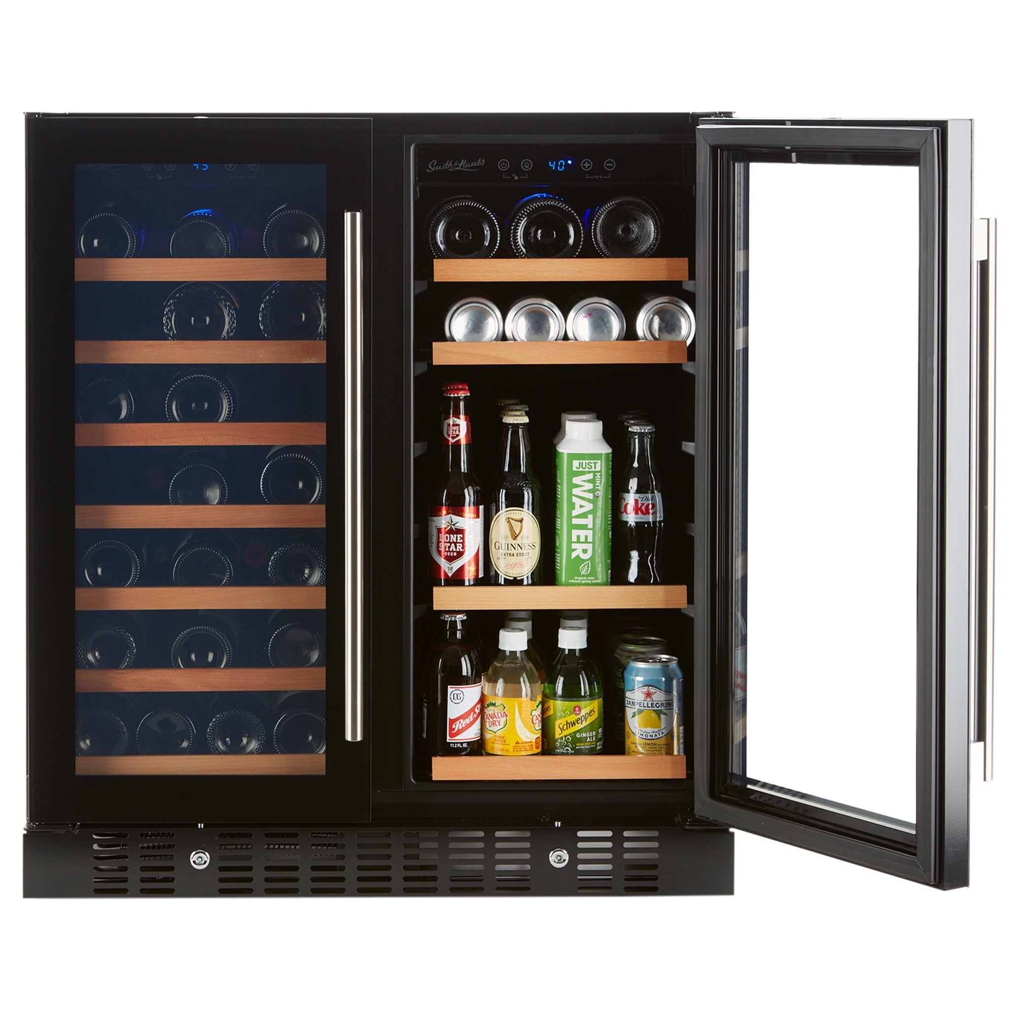 Smith&Hanks RE100018 | 31" Wide Dual Zone Smoked Glass 90 Can/32 Bottle Beverage & Wine Fridge