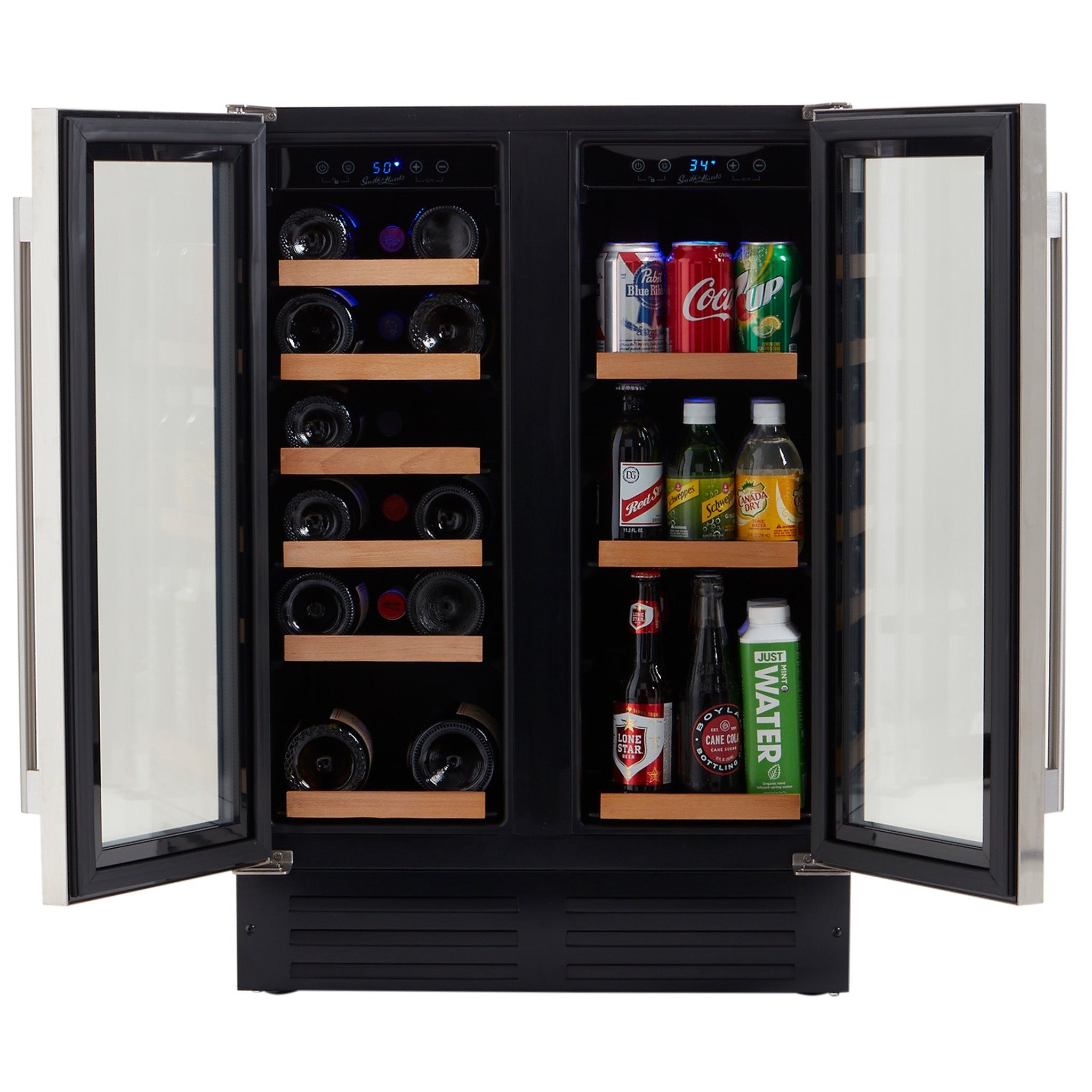 Smith&Hanks RE100055 | 24" Wide Dual Zone Undercounter Stainless Steel 60 Can/20 Bottle Beverage & Wine Fridge