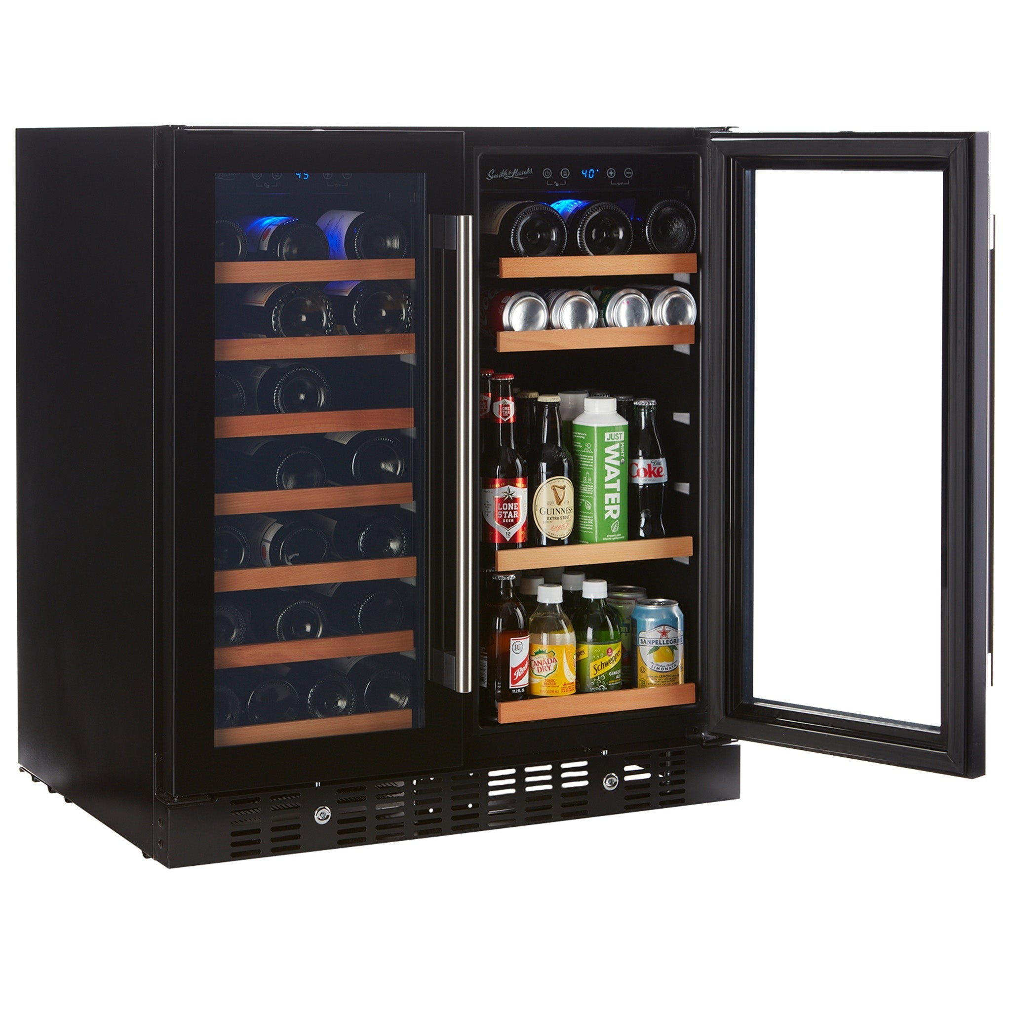 Smith&Hanks RE100018 | 31" Wide Dual Zone Smoked Glass 90 Can/32 Bottle Beverage & Wine Fridge