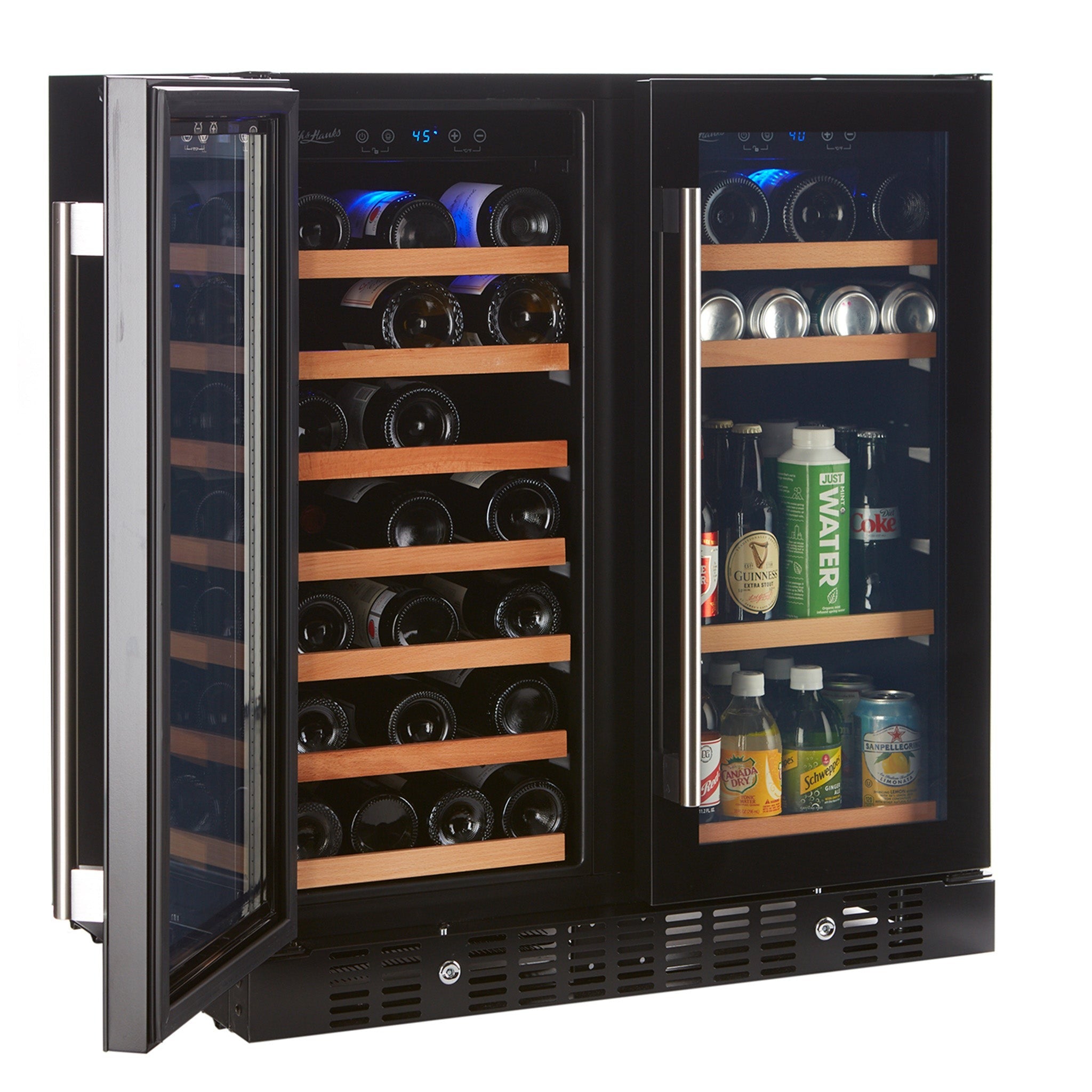 Smith&Hanks RE100018 | 31" Wide Dual Zone Smoked Glass 90 Can/32 Bottle Beverage & Wine Fridge