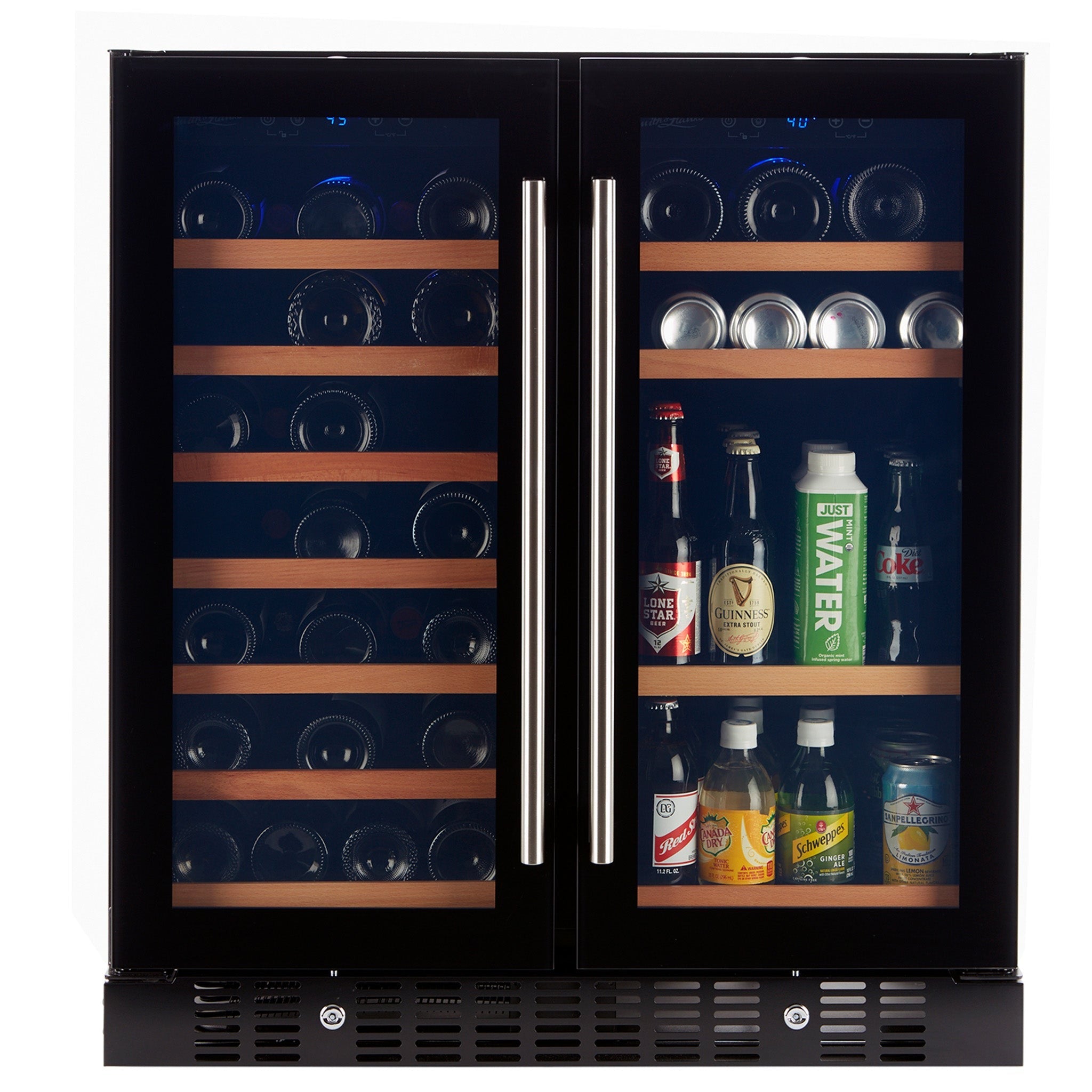 Smith&Hanks RE100018 | 31" Wide Dual Zone Smoked Glass 90 Can/32 Bottle Beverage & Wine Fridge