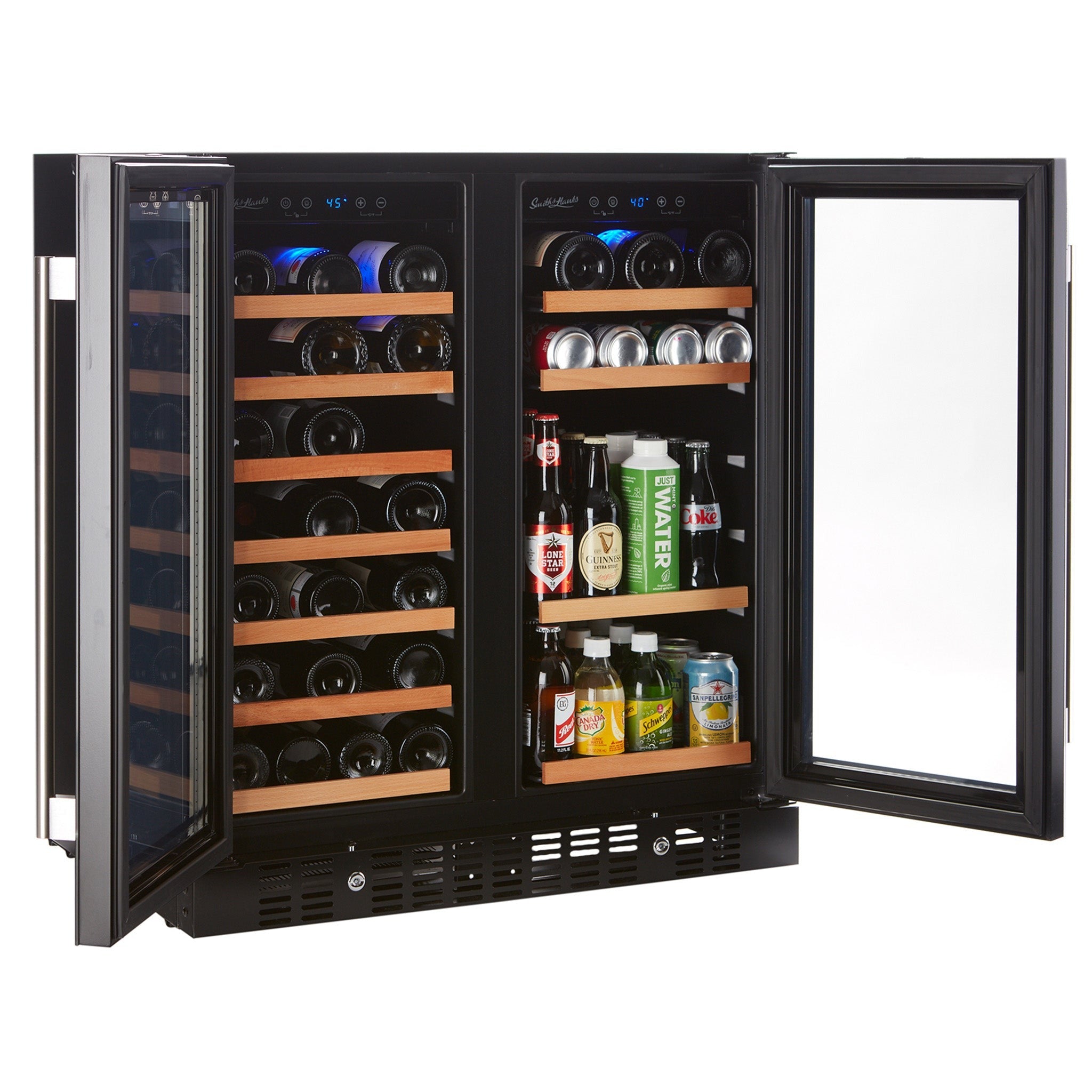 Smith&Hanks RE100018 | 31" Wide Dual Zone Smoked Glass 90 Can/32 Bottle Beverage & Wine Fridge