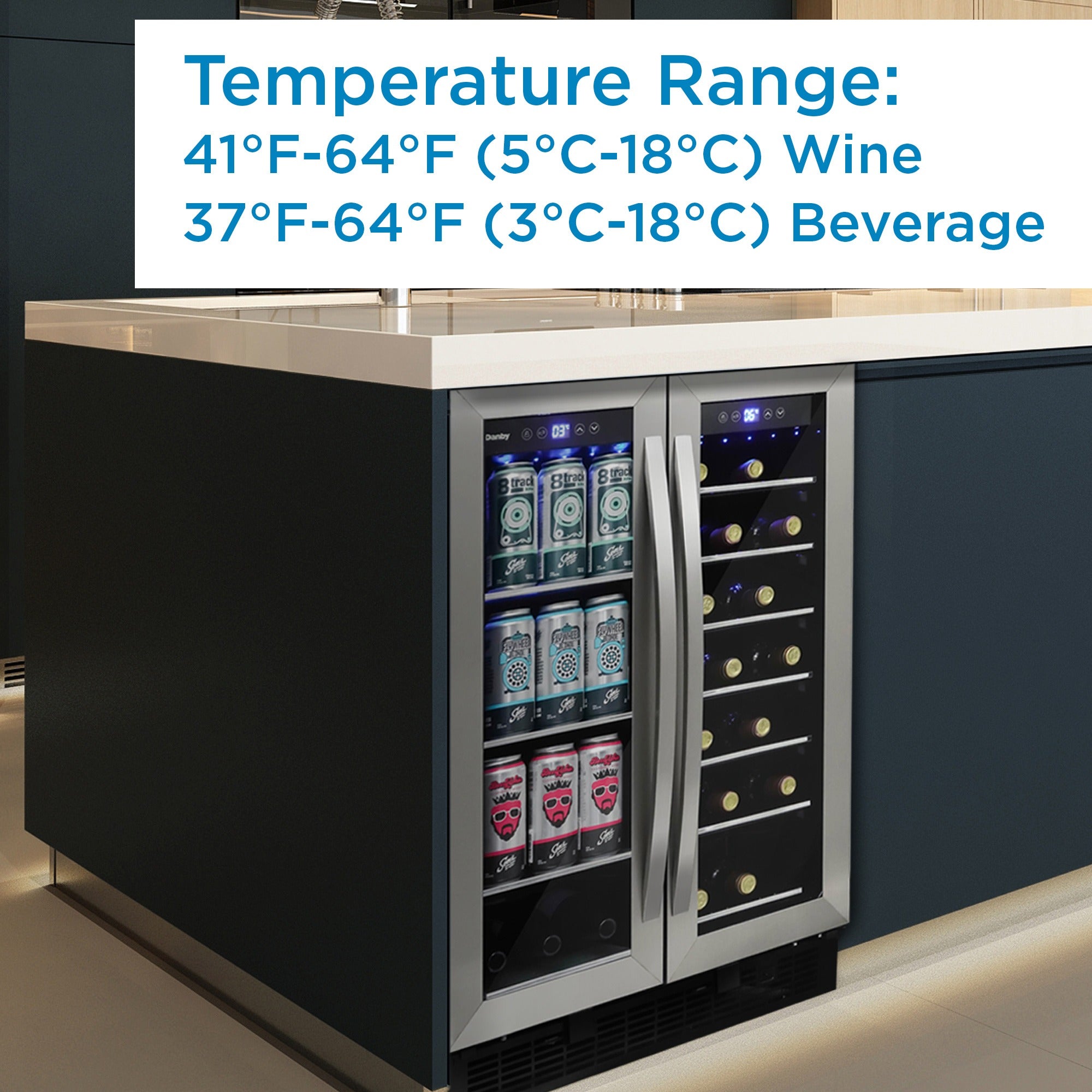 Danby DBC052A1BSS | 23.8" Wide Dual Zone 60 Can/27 Bottle Beverage & Wine Fridge