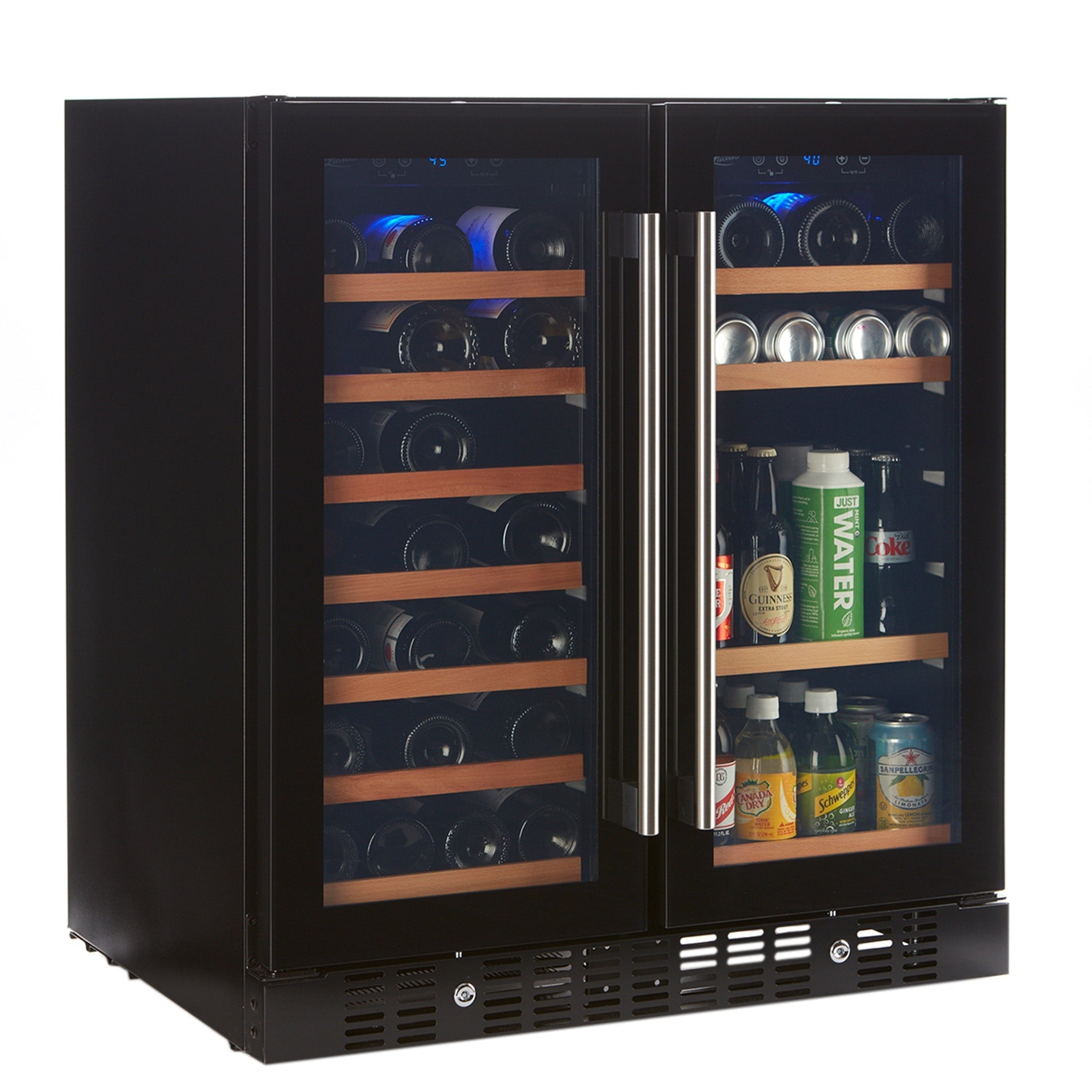 Smith&Hanks RE100018 | 31" Wide Dual Zone Smoked Glass 90 Can/32 Bottle Beverage & Wine Fridge