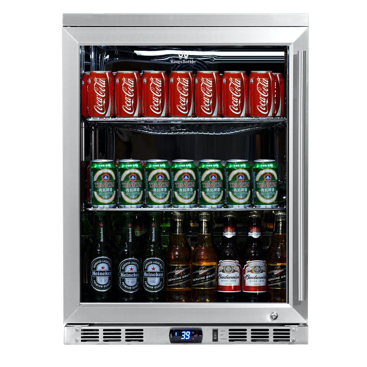 KingsBottle | 24" Wide Undercounter Stainless Steel 126 Can/96 Bottle Beverage Fridge