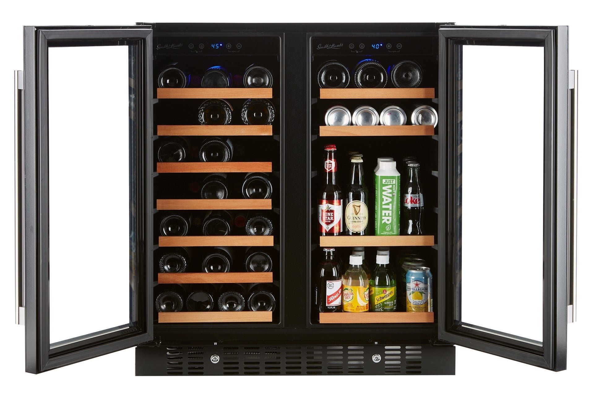 Smith&Hanks RE100018 | 31" Wide Dual Zone Smoked Glass 90 Can/32 Bottle Beverage & Wine Fridge