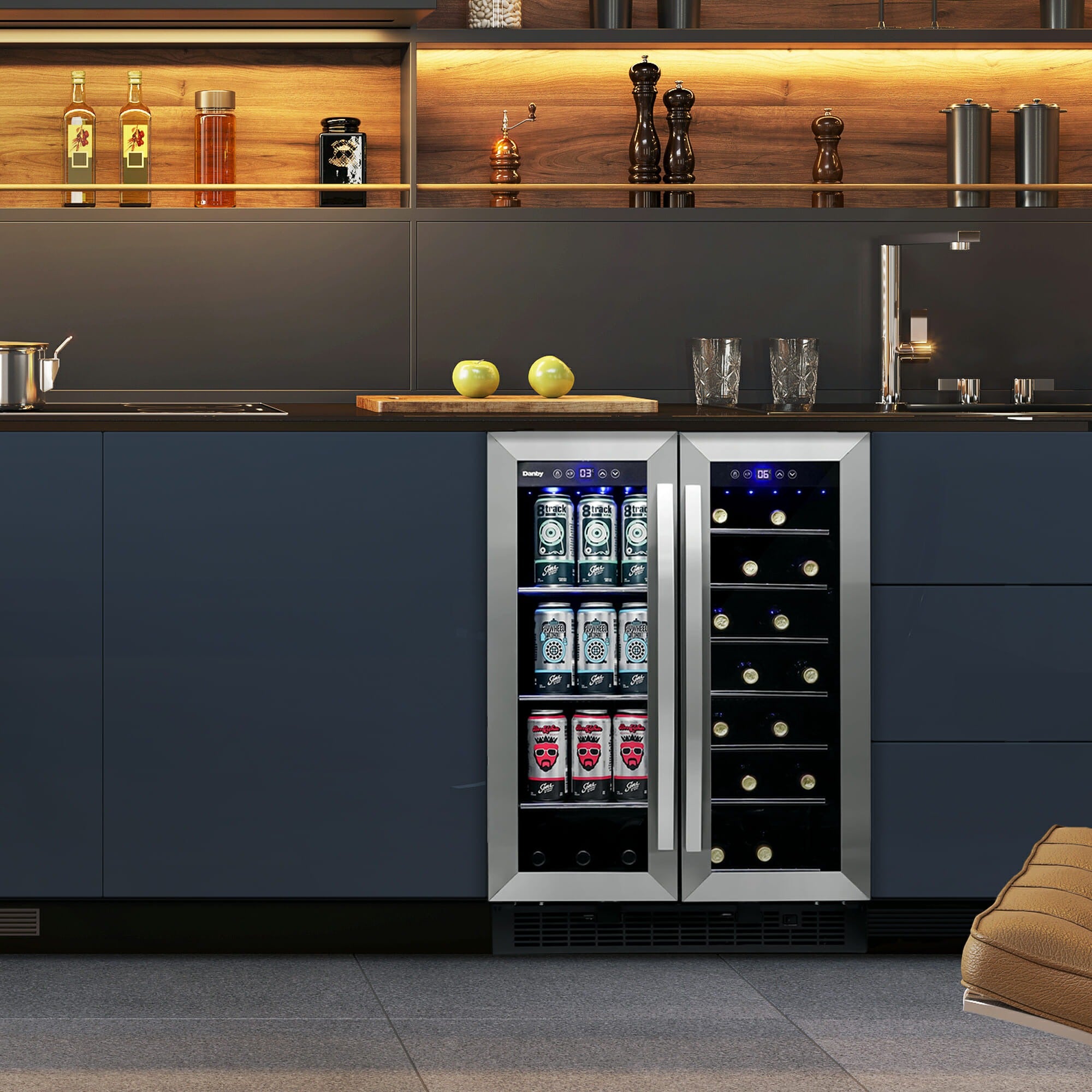 Danby DBC052A1BSS | 23.8" Wide Dual Zone 60 Can/27 Bottle Beverage & Wine Fridge