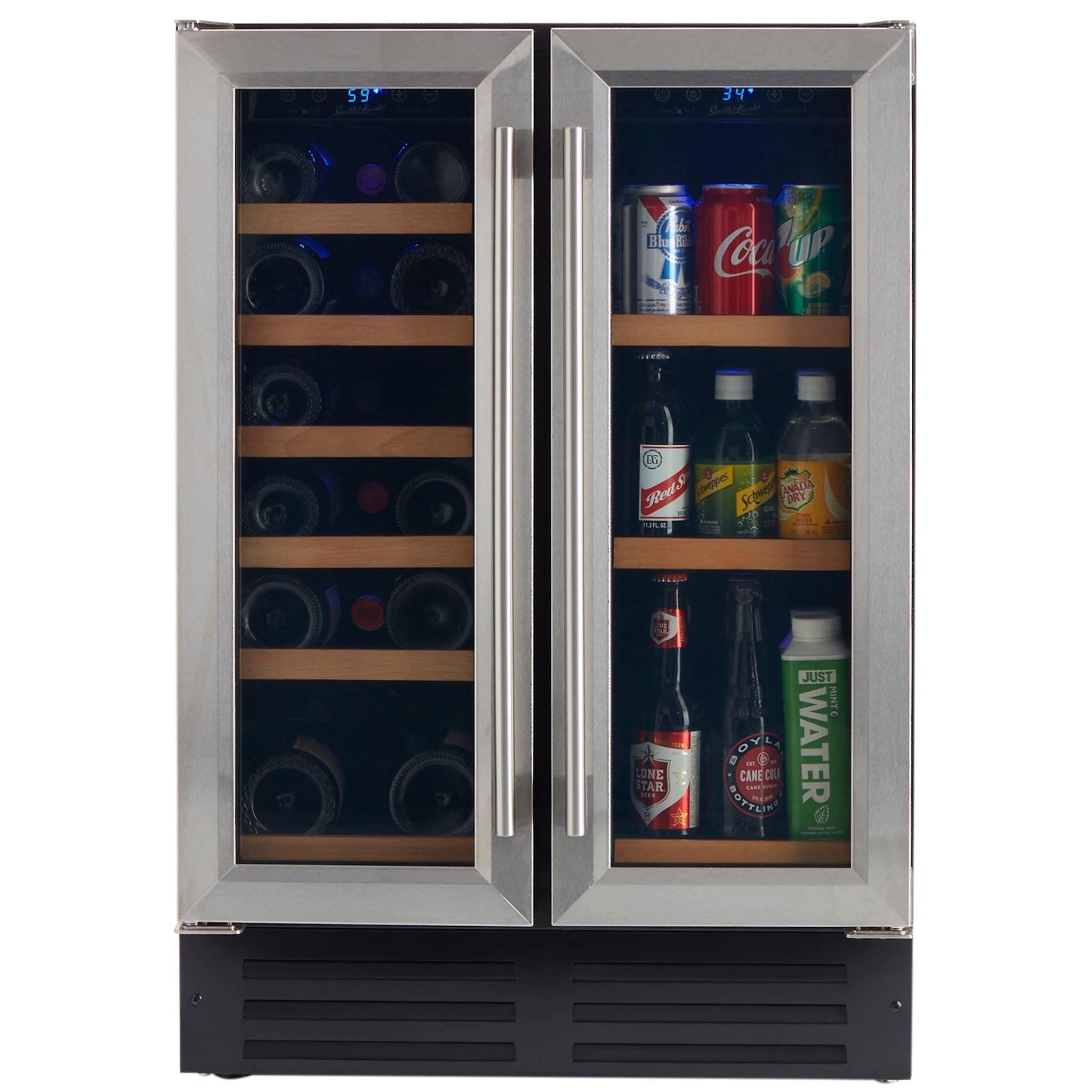 Smith&Hanks RE100055 | 24" Wide Dual Zone Undercounter Stainless Steel 60 Can/20 Bottle Beverage & Wine Fridge