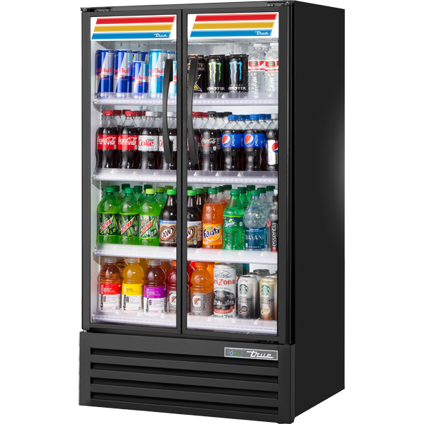 True TVM-30SL-HC~VM03 | 31" Wide 2 Swing Door Black Merchandiser Refrigerator
