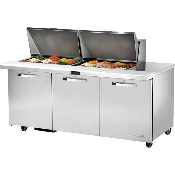 True TSSU-72-24M-B-ST-HC~SPEC3 | 72" Wide 3 Door Mega Top Sandwich Prep Table