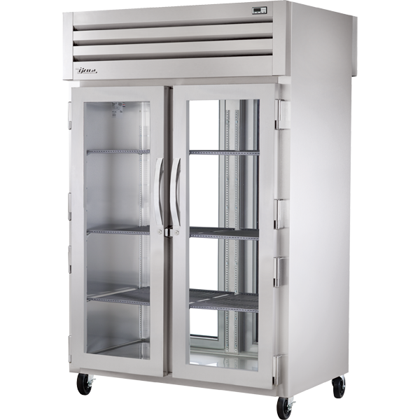 True STG2RPT-2G-2G-HC | 53" Wide 4 Glass Door Top Mount Pass-Thru Refrigerator