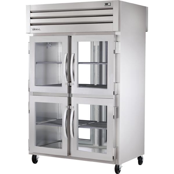 True STG2RPT-4HG-2G-HC | 53" Wide 6 Glass Door Top Mount Pass-Thru Refrigerator