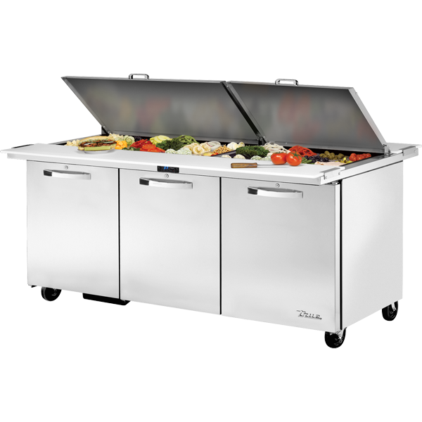 True TSSU-72-30M-B-DS-ST-HC~SPEC3 | 72" Wide 3 Door Mega Top Sandwich Prep Table