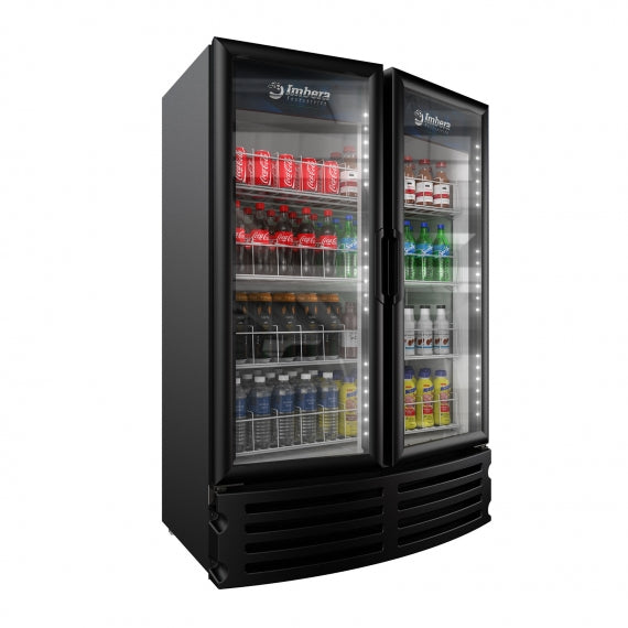 Imbera VRD21 HC BW | 40" Wide Black 2 Swing Door Black Bottom Mount Merchandiser Refrigerator